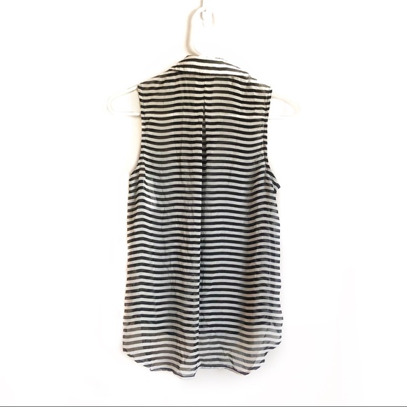 Chloe K Button-Up Black and White Striped Collared Sheer Tank Top - Picture 2 of 3